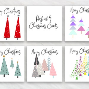Pack de 5 cartes de Noël - Cartes de sapin de Noël - 5 designs inclus
