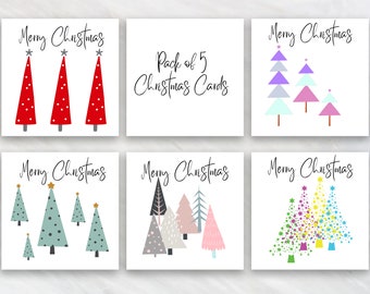 Christmas Tree Cards - Set of 5 Holiday Card Designs