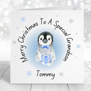 Tarjeta especial de Navidad para hijo/nieto/sobrino/ahijado/amigo pingüino - Linda tarjeta de pingüino de Navidad