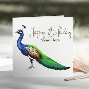 Cartão de feliz aniversário pavão personalizado - Cartão de aniversário para ele - Cartão de aniversário para ela - Cartão de aniversário personalizado