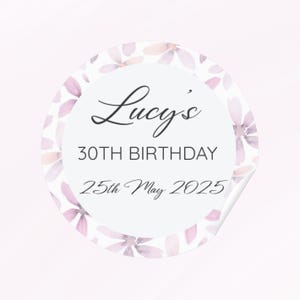Personalised pink flower thank you for coming to my party sticker - 18th/21st/30th/40th/50th etc sticker - Personalised stickers