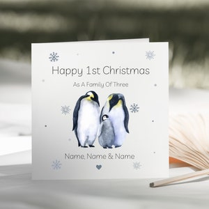 Tarjeta personalizada de primera Navidad como familia de 3 pingüinos - Primera tarjeta de Navidad