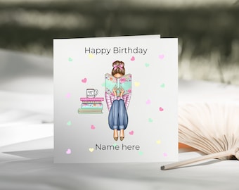 Personalised Book Lover Birthday Card - Bookworm Gift for Her