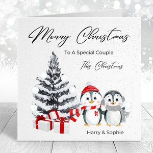 Kerst speciale paar pinguïn kaart - leuke kerst pinguïn kaart - speciale paar kerstkaart