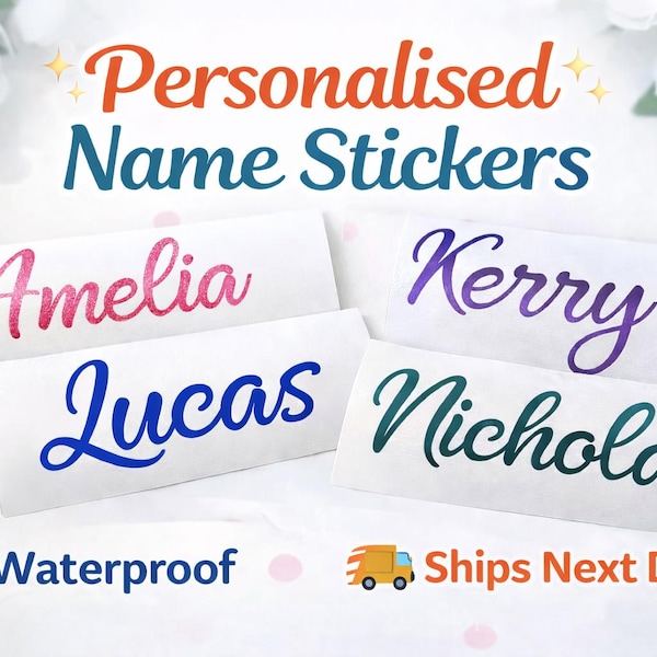 Pegatinas personalizadas con nombres para niños / Etiquetas escolares impermeables / Pegatinas de vinilo personalizadas (Reino Unido)