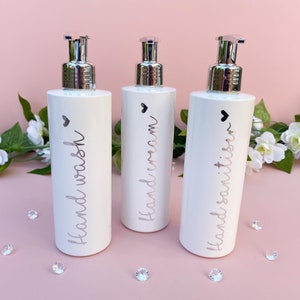 Bathroom Hand cream/Hand wash/ Shampoo/Conditioner/Body Wash/Custom Text 250ml bottles - Grey/White and Pink bottles available
