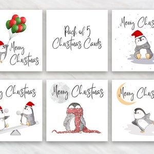 Pacchetto di 5 biglietti di pinguino di Natale - Carte di pinguino di Natale - 5 disegni inclusi