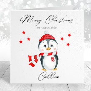 Kerst Speciale Zoon / Kleinzoon / Neef / Petekind / Vriend Penguin Card - Cute Christmas Penguin Card