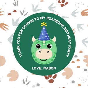 Personalised thank you for coming to my roarsome birthday party sticker -Dinosaur Stickers - Personalised stickers