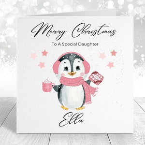 Weihnachten Special Tochter/Enkelin/Nichte/Patentochter/Freund Pinguin Karte - süße Weihnachts Pinguin Karte