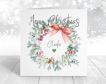 Personalisierte Weihnachtskranz Karte - Frohe Weihnachten Kranz - Personalisierte Weihnachtskarte
