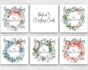 Pacote de 5 cartões de guirlanda de Natal - Feliz Natal e um próspero ano novo - Cartões de Natal - 5 designs incluídos