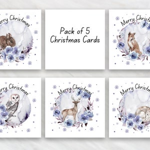 Pakket van 5 kerstkaarten - Christmas Woodland Animals Cards - 5 ontwerpen inbegrepen