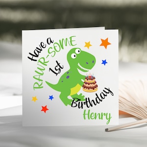 Carte d’anniversaire personnalisée 1er/2ème/3ème/4ème/5ème - Carte d’anniversaire pour un garçon/fille - Carte d’anniversaire personnalisée pour enfants dinosaure
