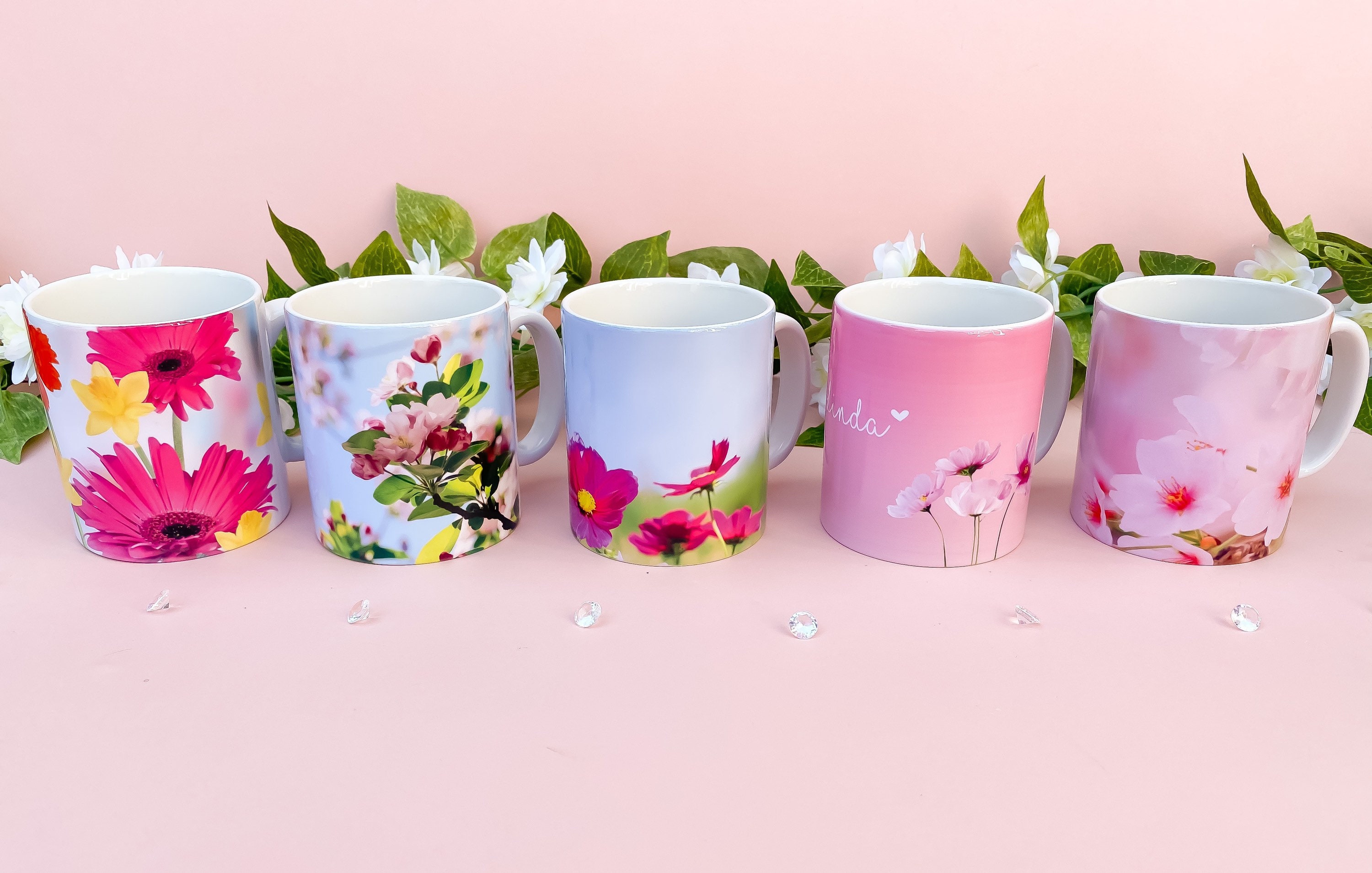 Personalised Flower Mugs Flower Name Mugs Personalised Etsy