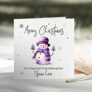 Paarse kerstsneeuwman speciale dochter/kleindochter/moeder/zus/nicht/peetdochter/vriendkaart - gepersonaliseerde kerstkaart voor haar