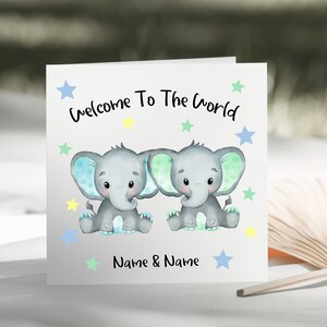 Gepersonaliseerde niet-identieke tweelingkaart - Babykaarten - Pasgeboren kaarten - Welkom bij de wereldkaarten