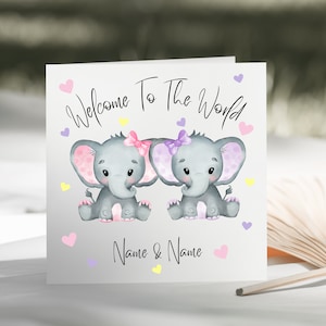 Tarjeta personalizada de gemelos no idénticos - Tarjetas de bebé - Tarjetas de recién nacido - Tarjetas de bienvenida al mundo