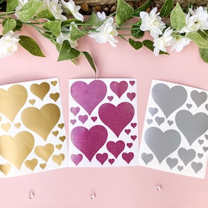 X20 mixed heart vinyl sticker sheet - perfect for arts and crafts projects - sparkle and matt colours available