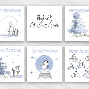5er Set Weihnachten Pinguin Eisbär Karten - Süße Weihnachtskarten - 5 Designs inklusive