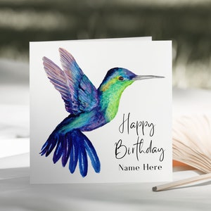 Gepersonaliseerde Hummingbird Happy Birthday Card-verjaardagskaart voor hem - verjaardagskaart voor haar - gepersonaliseerde verjaardagskaart