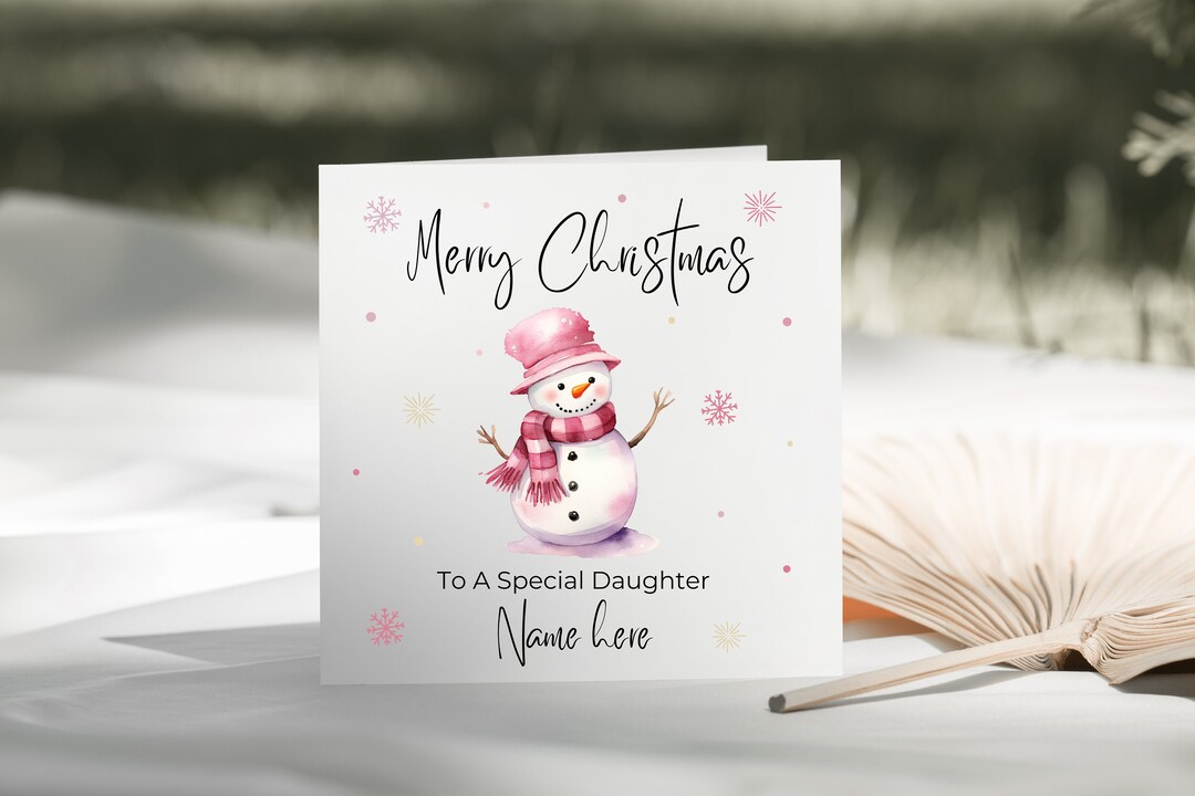 Personalised Christmas Card – Pink Snowman for Daughter/granddaughter ...