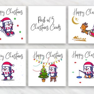 Pakket van 5 kerst pinguïn kaarten - leuke kerstkaarten - 5 ontwerpen inbegrepen