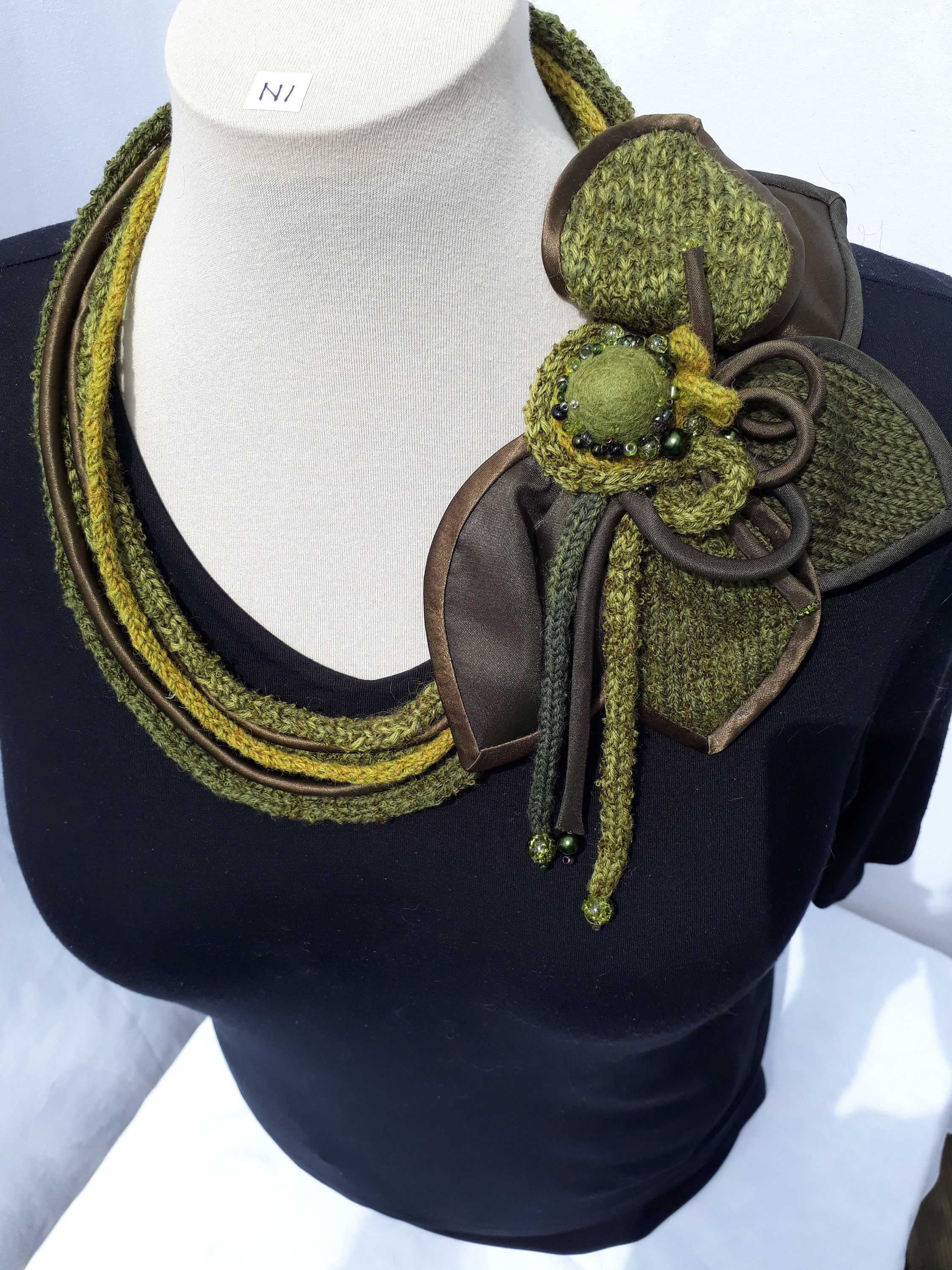 Green Neck Ornament an Alternative Necklace of Knitted and Etsy UK