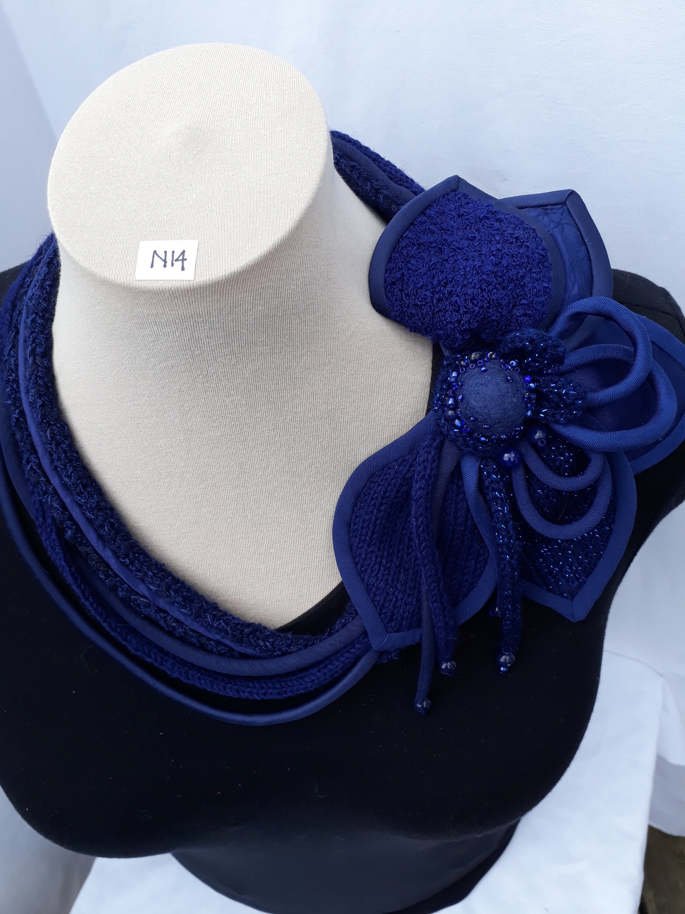 Navy Blue Neck Ornament an Alternative Necklace of Knitted Etsy UK