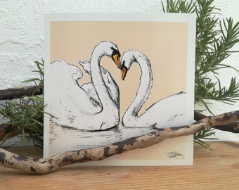 Swan Greeting Card / anniversary card, handmade, wildlife art, miss you, valentine’s card, birthday card