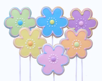 12 Spring Flowers Royal Icing Cookie Pops