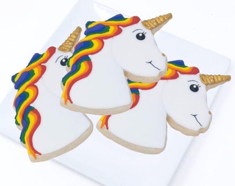 12 Rainbow Unicorn Royal Icing Sugar Cookies