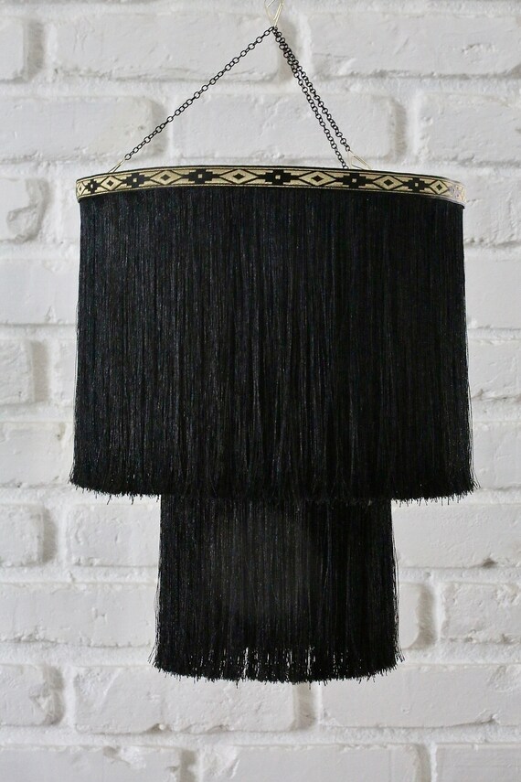 2 Tier Black Fringe Chandelier Etsy Australia