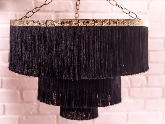 3 Tier Black Fringe Chandelier Etsy Australia