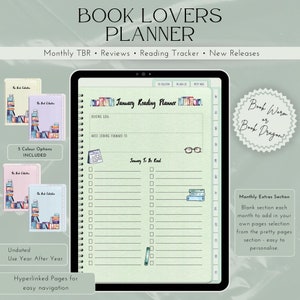 Digital Book Lovers Planner, Digital Planner, Reading Record, Book Collection, Book Tracker, Book Review, - 5 Colours