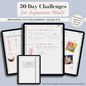 Japanese Study Planner – 12 x 30 Day Challenges, Kanji, Vocab (Digital PDF)