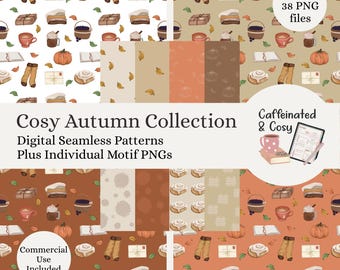 Colección Otoño Acogedor – Tema Otoño / Fondos y motivos PNG sin costuras dibujados a mano