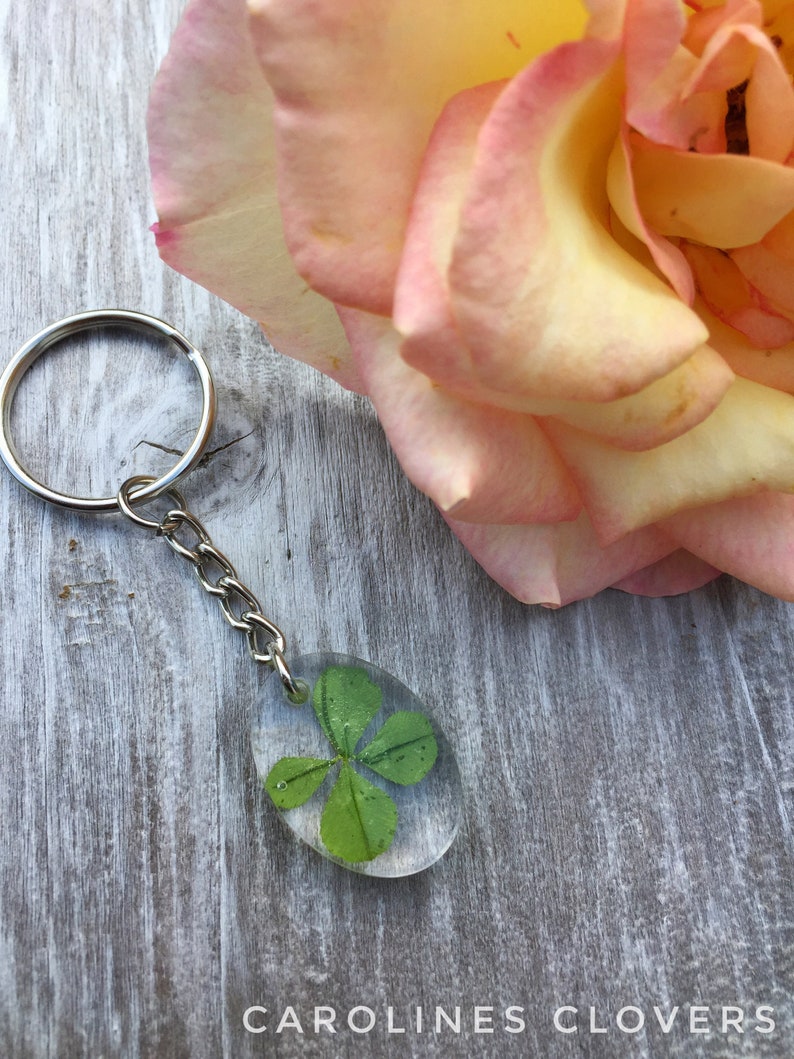 Real four leaf clover keychain Good luck charmResin Etsy