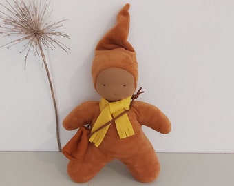 Brown Soft Waldorf Doll | 9" (23 cm) Handmade Doll | Steiner Doll | First Waldorf Doll | Ready to ship