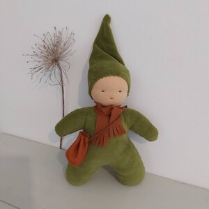 Green Soft Waldorf Doll | 9&quot; (23 cm) Handmade Doll | Steiner Doll | First Waldorf Doll