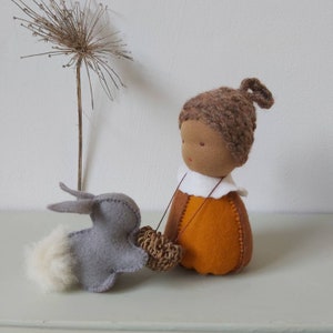 Waldorf Playset of An Acron Forest Gnome and Bunnies | Seasonal Nature Table | Gift from Tooth Fairy