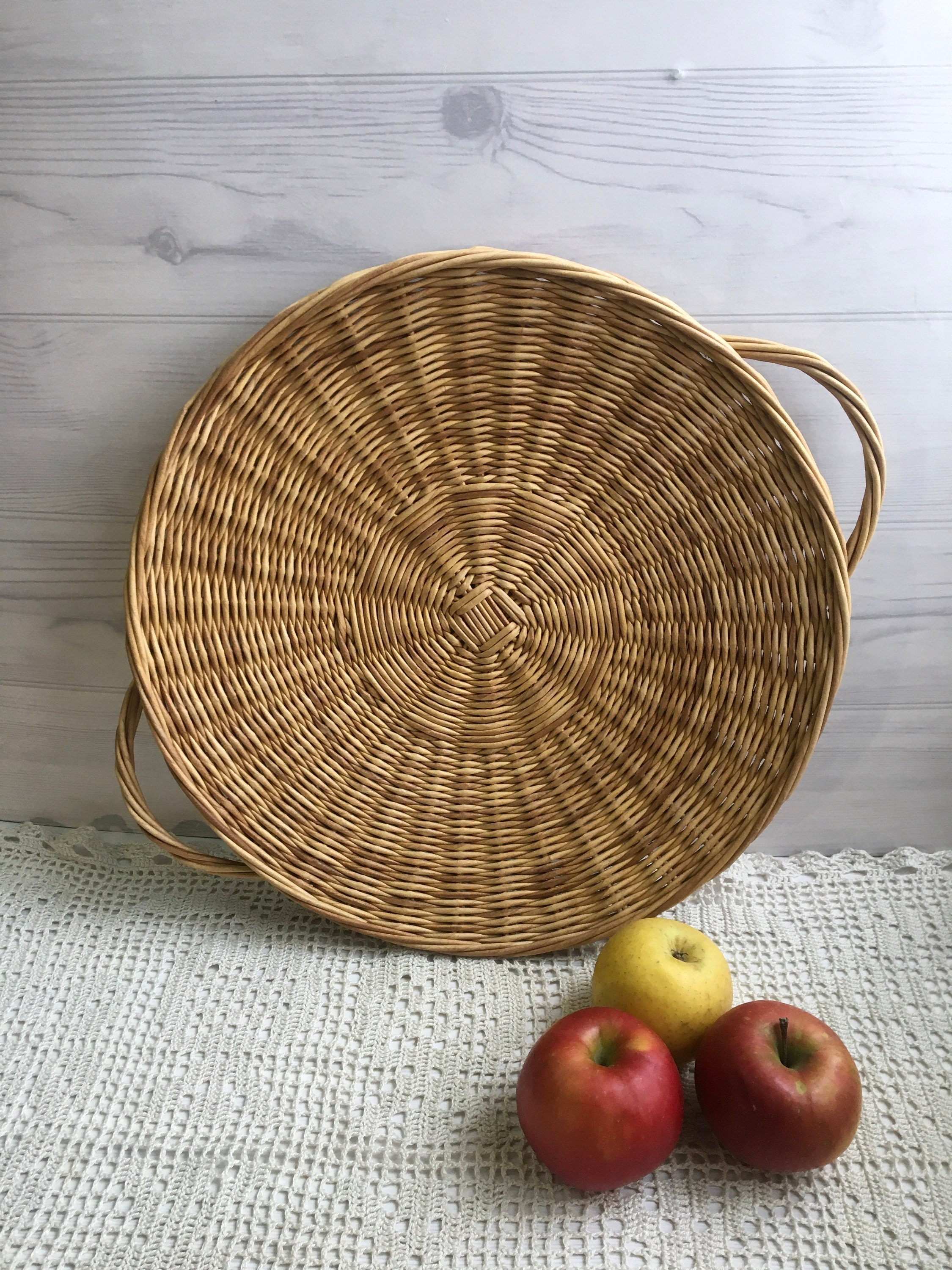 Large wicker dish of natural color/ round wicker basket with Etsy