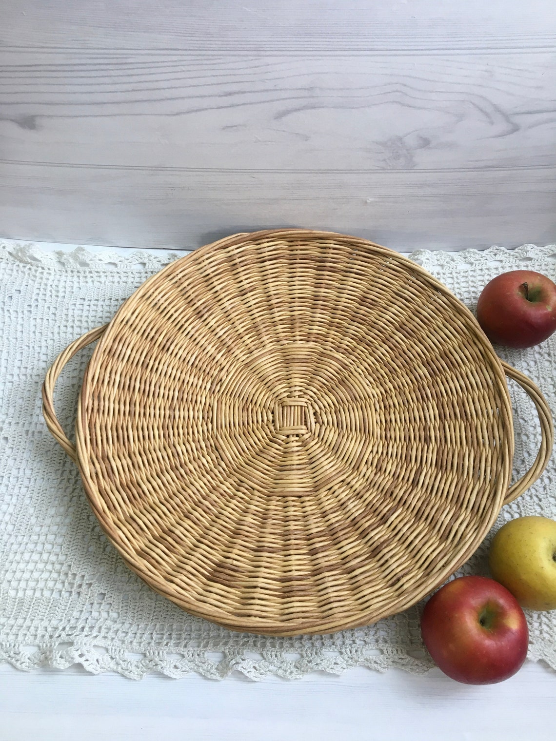 Large wicker dish of natural color/ round wicker basket with Etsy