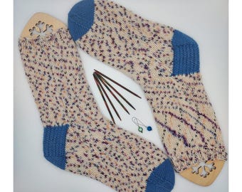 Handgestrickte Wollsocken, weiß melierte Socken, UK 5-7, EU 38-40