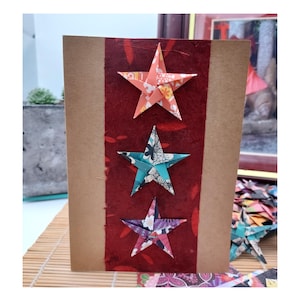 Tarjeta hecha a mano con 3 estrellas de origami para cumpleaños, Navidad, Día de la Madre, aniversario, San Valentín, amistad, bautizo, hecha en el Reino Unido