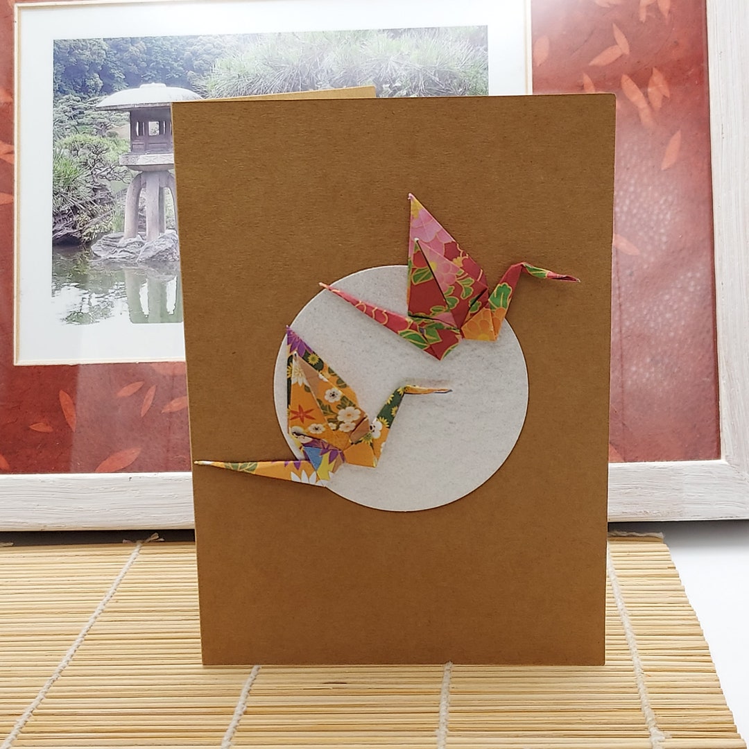 幸運を呼ぶ手作りの【鶴】アート 折り鶴カード：幸運を呼ぶ手作りのクラフトカード - Etsy 日本