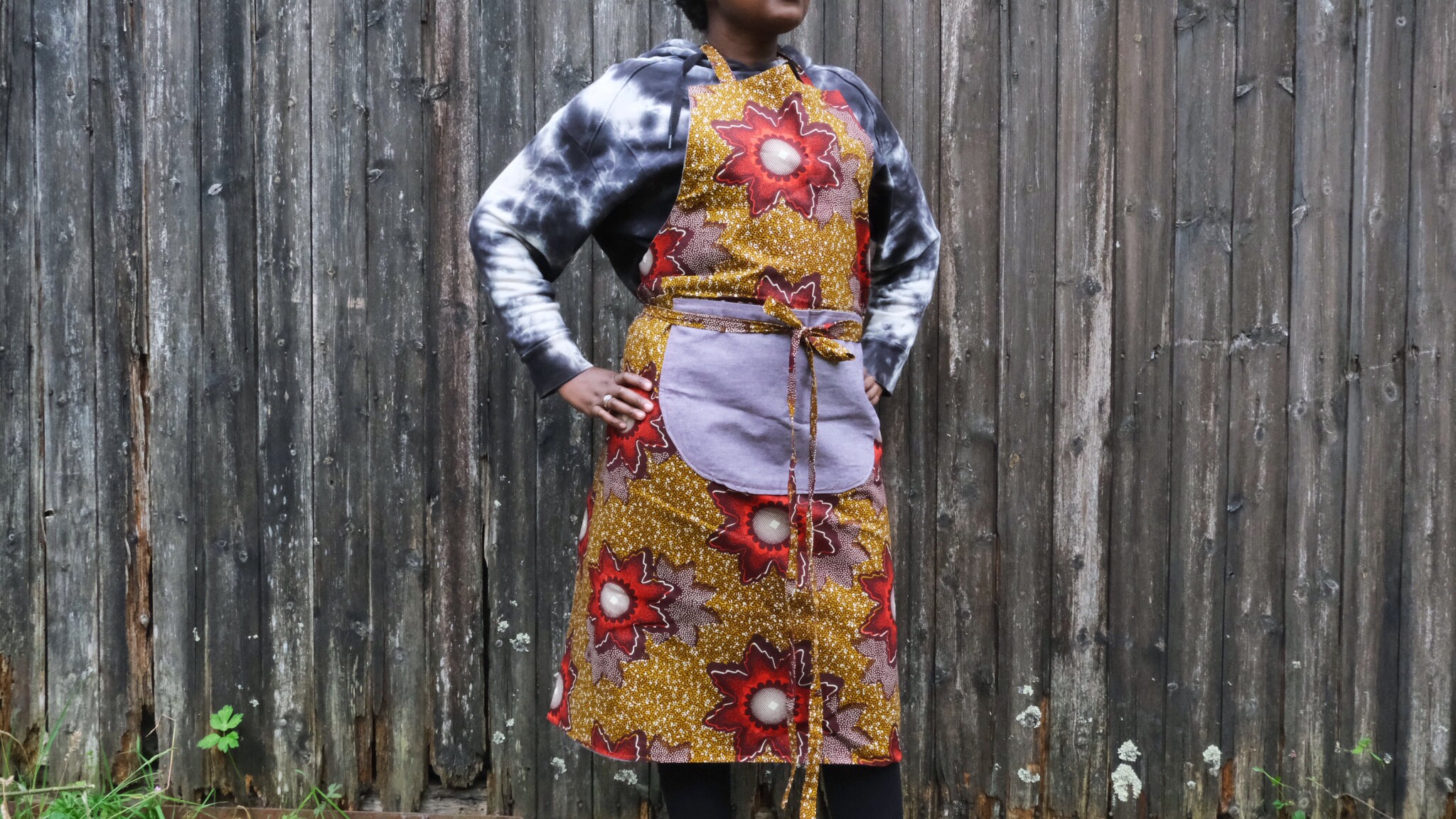 Tablier Réversible Rouge et Orange Cire Denim Lilas