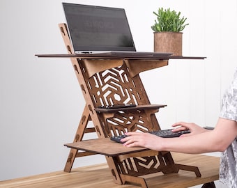 Adjustable Wood Standing Desk, Ergonomic Standing Desk "SOLAR", Hexagonica