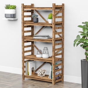 Bookshelf Wooden Shelf Bookcase Bookshelves Shelving Unit "LADDER" (29.5"w 15"d) Hexagonica