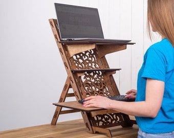 Adjustable Wooden Standing Desk, Work From Home Office "FLOWERS", Hexagonica